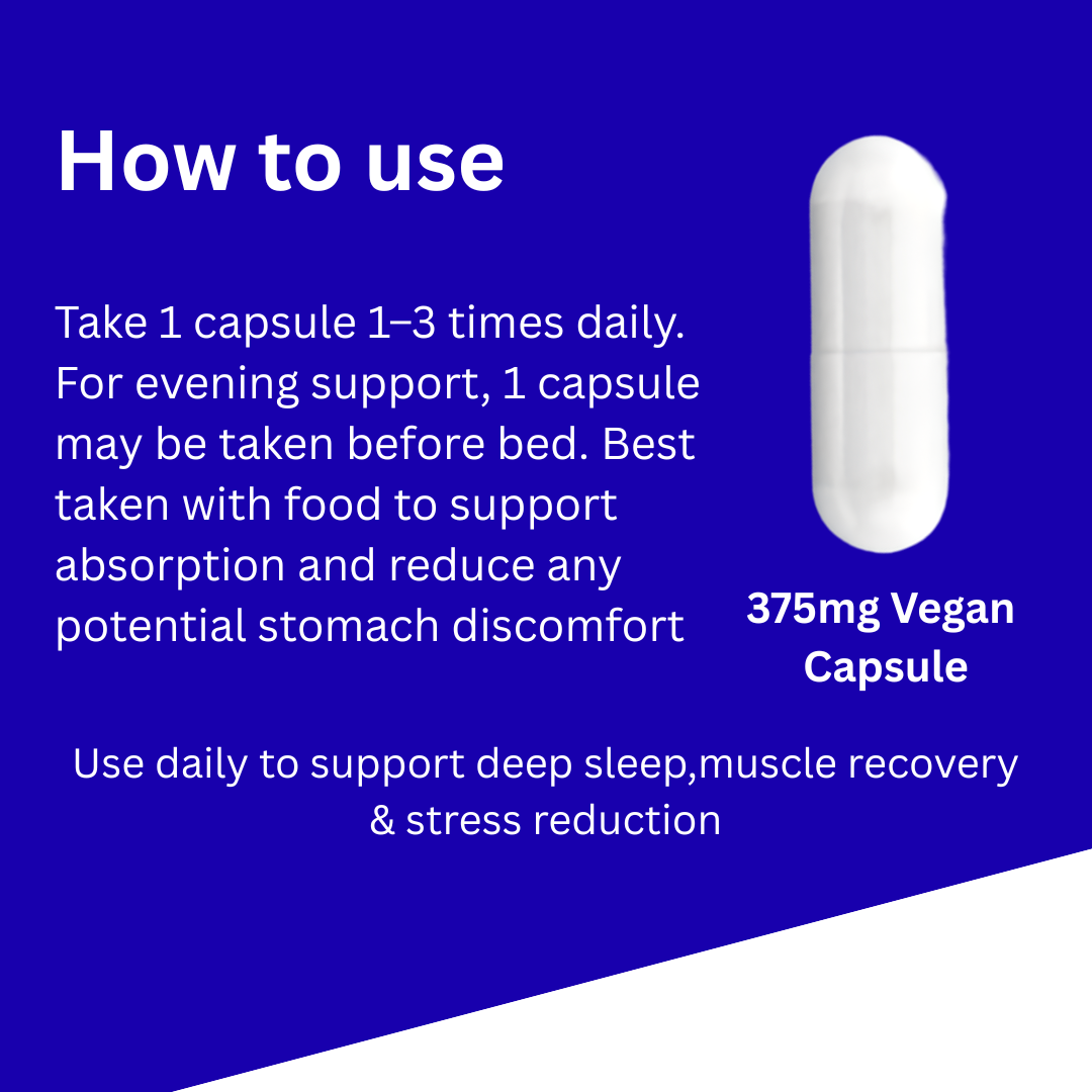 Vegan capsule with usage instructions on a blue background