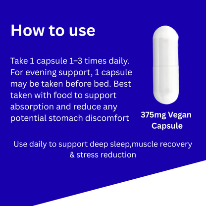 Vegan capsule with usage instructions on a blue background